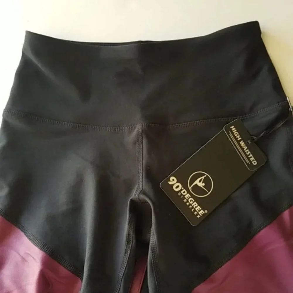 90 Degree by Reflex High Waisted Leggings Colorblock S Ruby Black - Picture 8 of 12